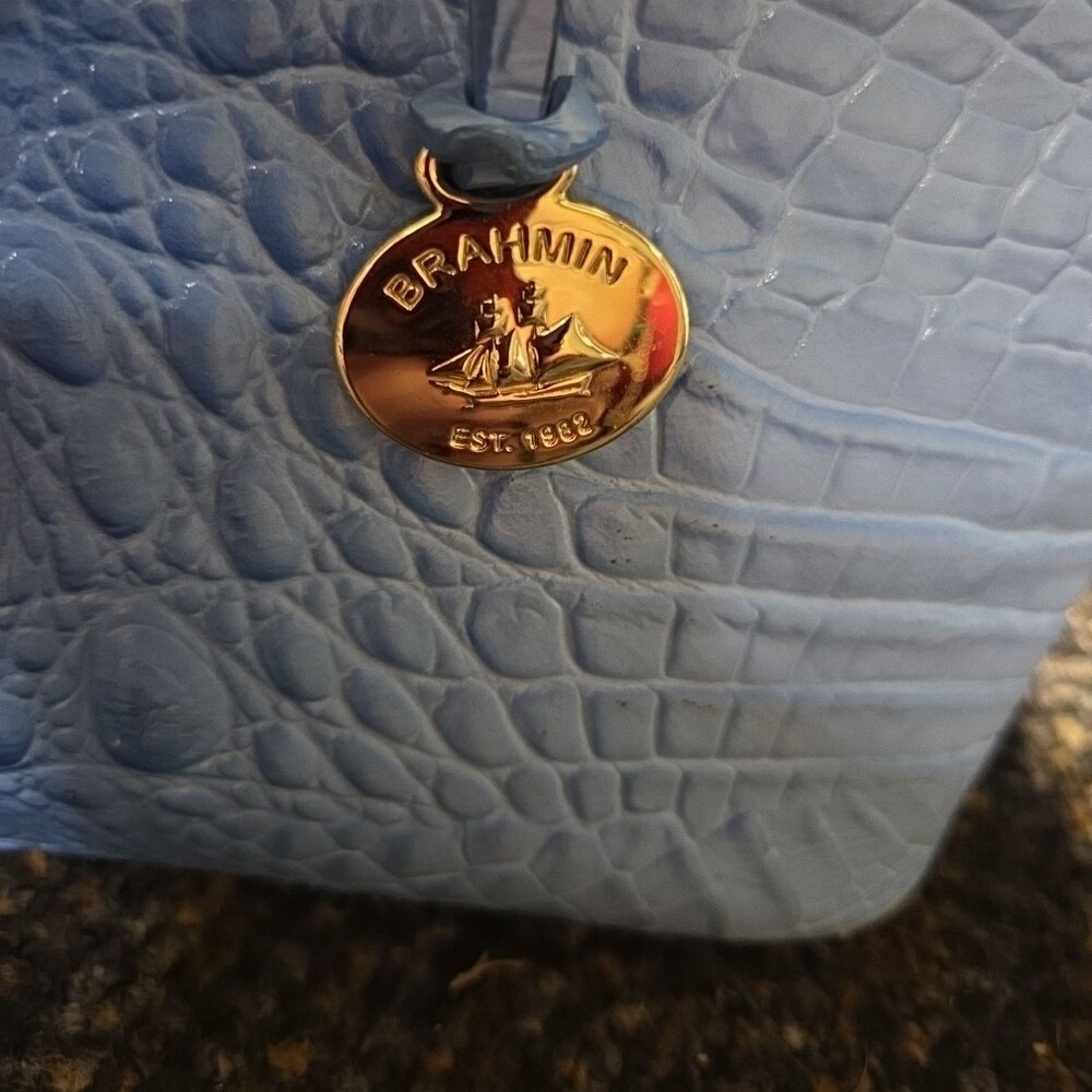 Brahmin Light Blue Croc-Embossed Top-Handle Satchel - Picture 5 of 5